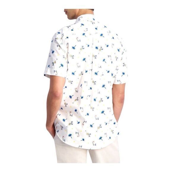 Chaps Easy Care Tropical Mens Size XL White Short Sleeve Button Down Pocket - Picture 4 of 11